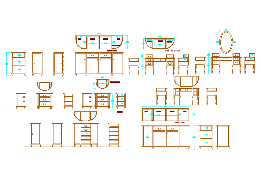 Wooden Dressing Table DWG for Bedroom Furniture Layout