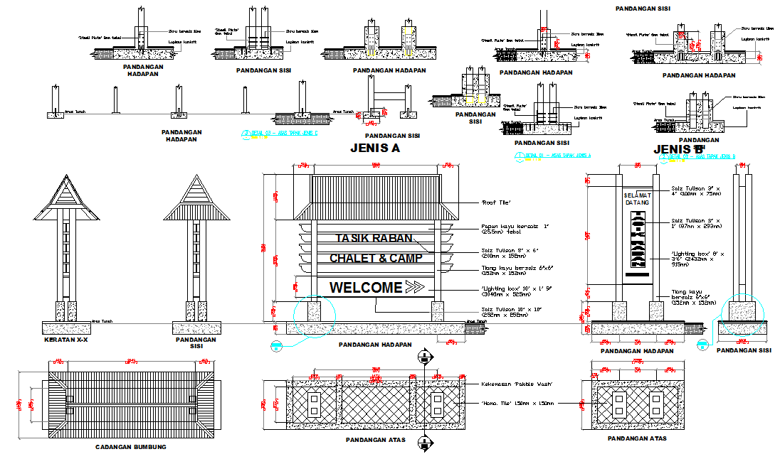 Wooden Hotel Plan with Layout and Elevation dwg file