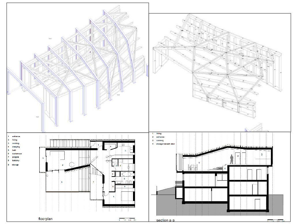Wooden House Design Project AutoCAD File with Elevations Floor Plan