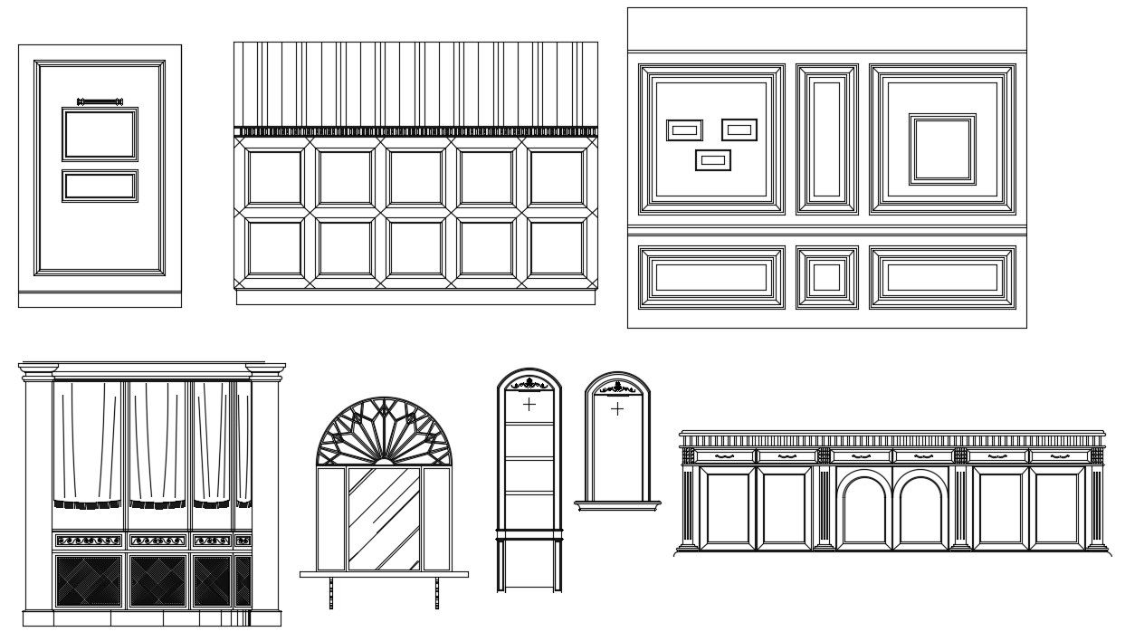 Wooden and Glass Partition Wall Design 2d CAD Drawing Free Download