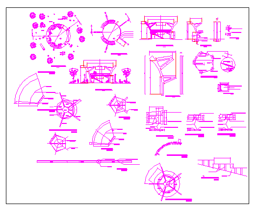 Wooden arbor of garden constructive details dwg file