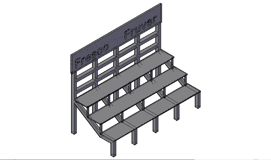 Wooden bench 3d elevation cad drawing details dwg file