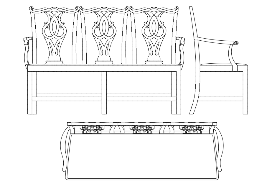 Wooden bench table plan,elevation and side view with furniture view dwg file