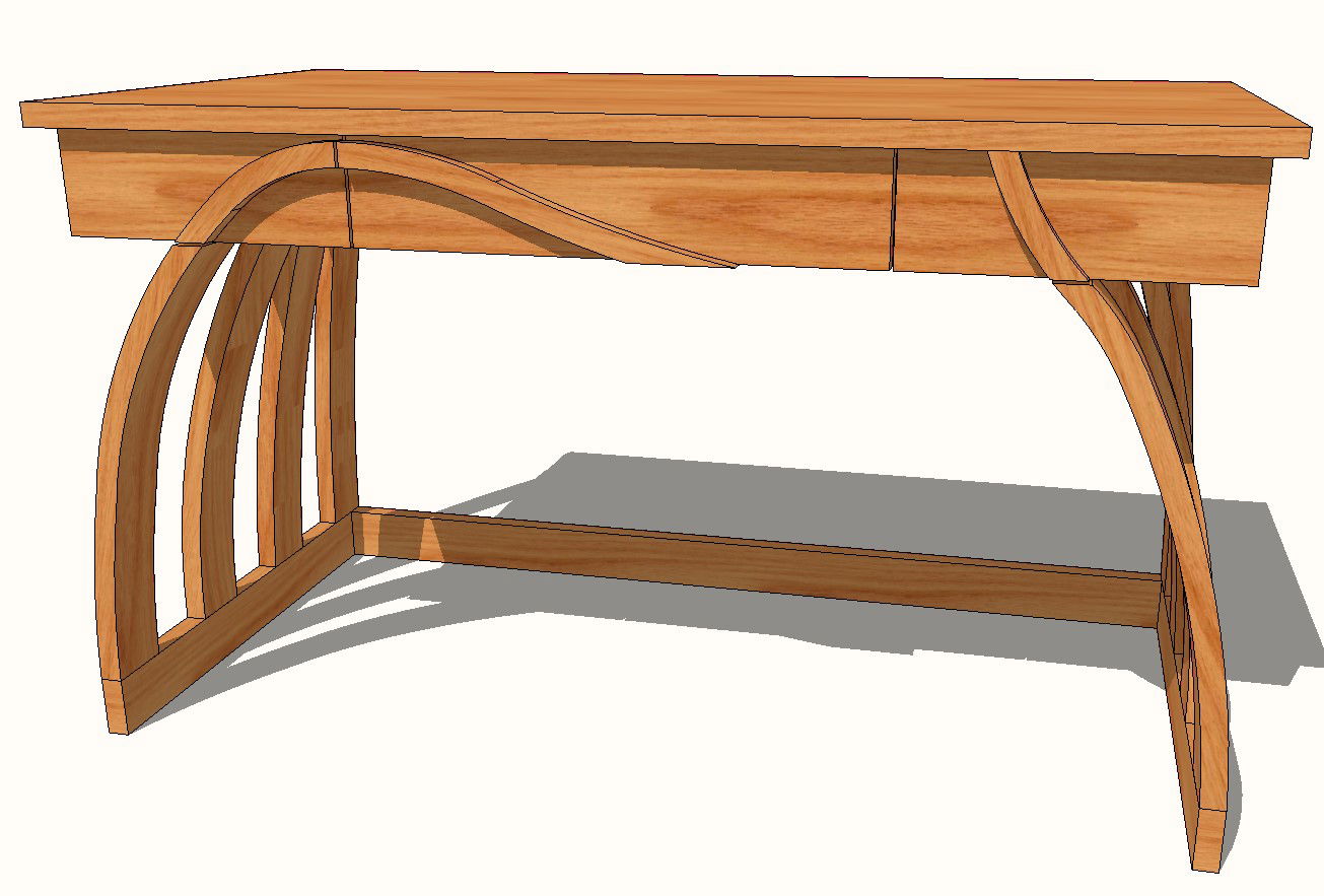 Wooden bent leg desk side elevation 3d block skp file