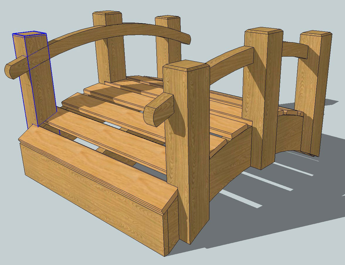 Wooden bridge 3d elevation cad drawing details skp file