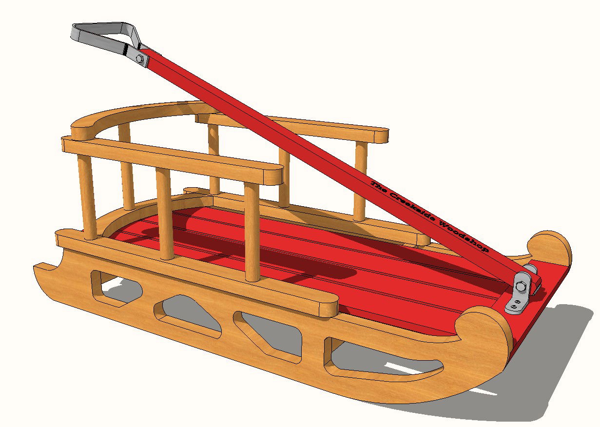 Wooden children snow sled 3d cad drawing details skp file