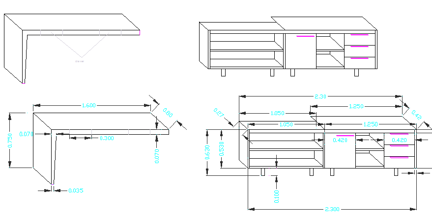 Wooden desk architecture design dwg file