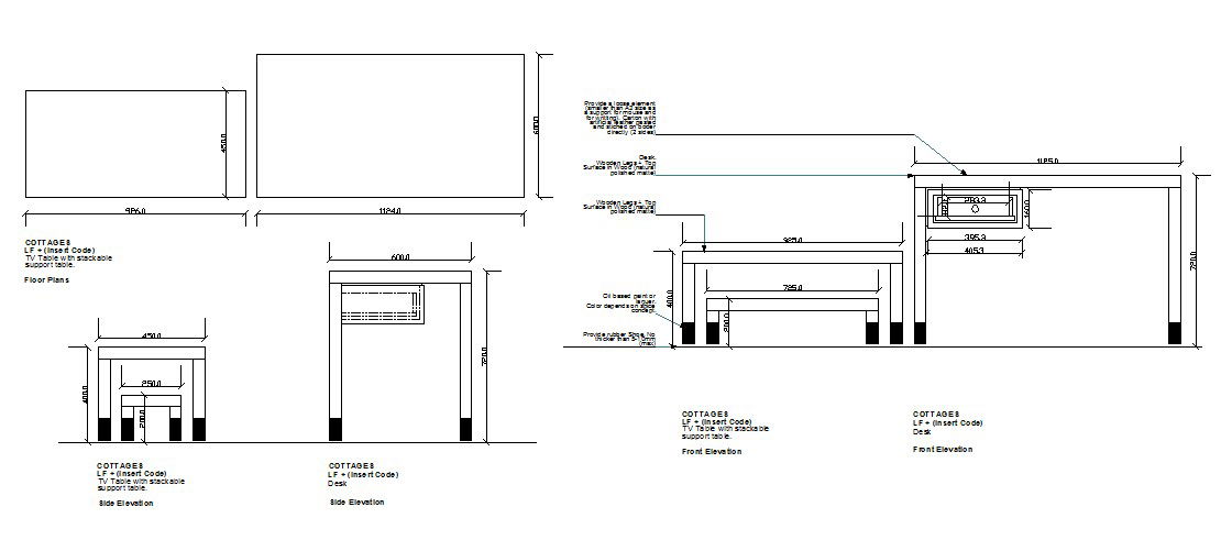 Wooden desk section and plan cad drawing details dwg file