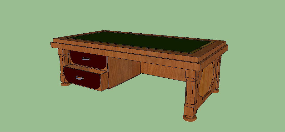 Wooden desk with drawers 3d elevation block details skp file