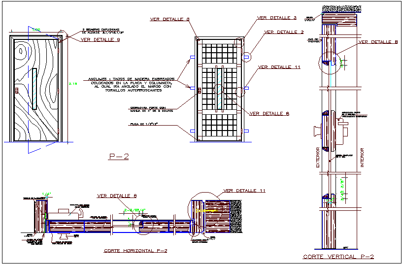 Wooden door design with sectional view