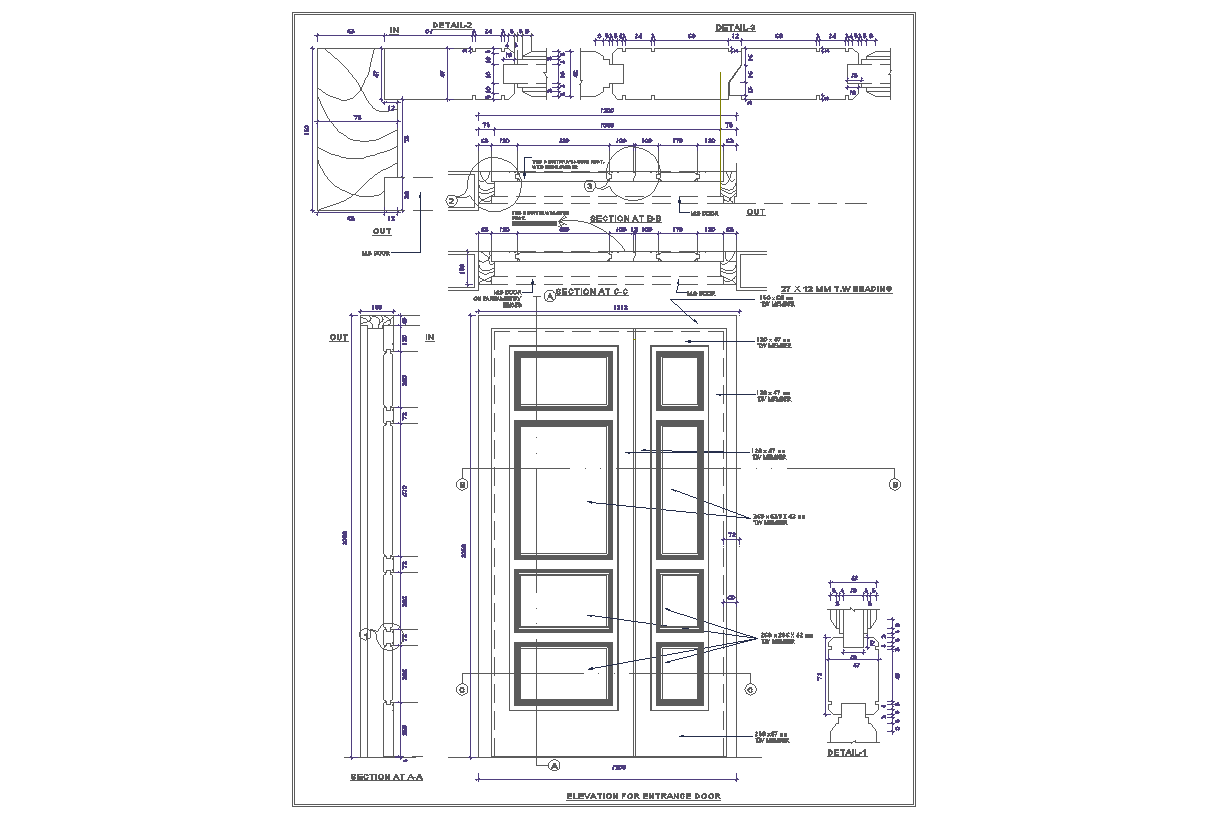 Wooden door detail cad files