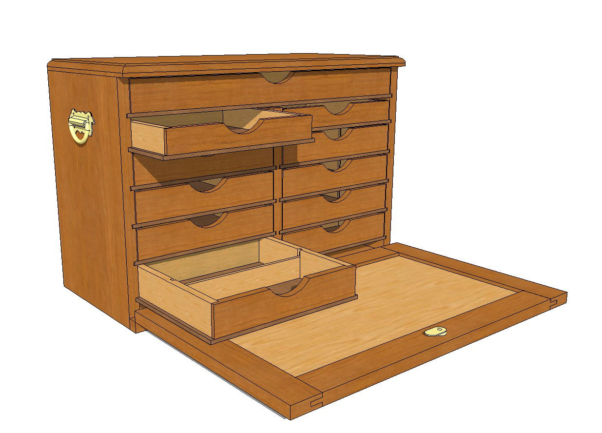 Wooden drawer tool 3d chest cad drawing details skp file