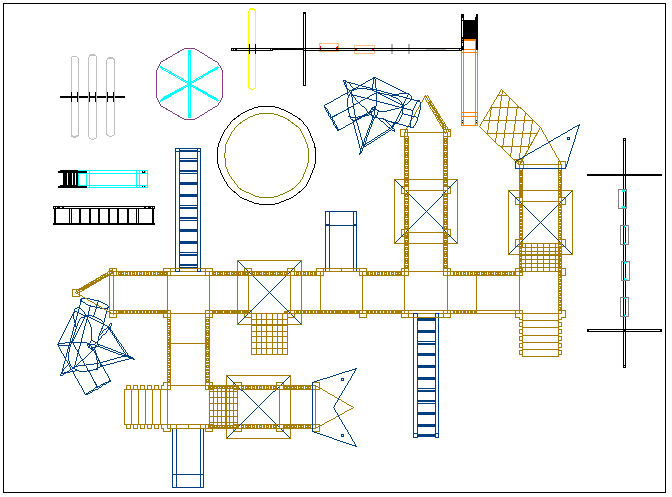 Wooden equipment of kids play ground design dwg file