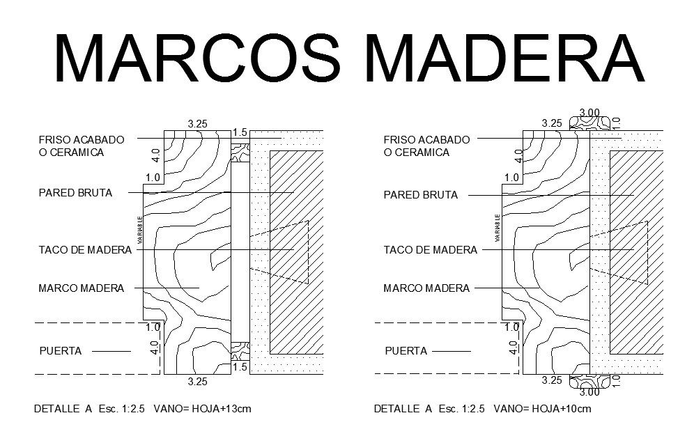 Wooden frame for door cad drawing details dwg file