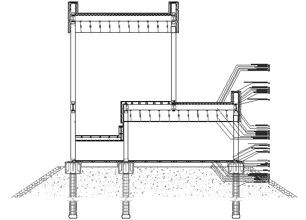 Wooden frame of city court architecture project dwg file