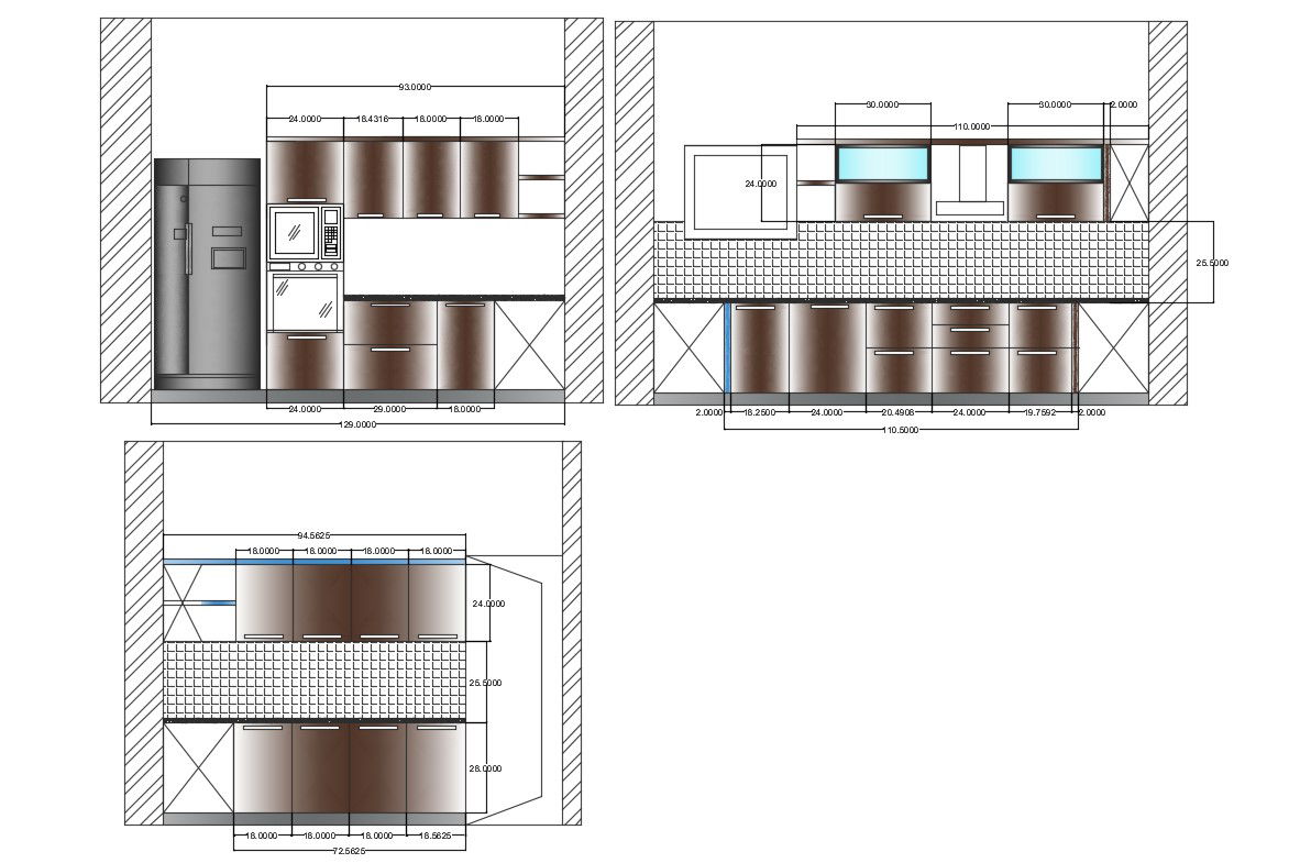 Wooden kitchen cabinet and furniture layout cad drawing details dwg file