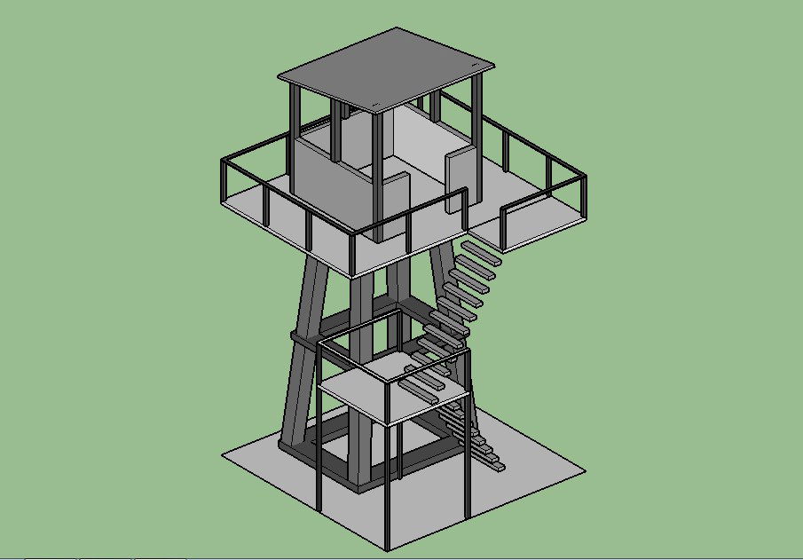 Wooden look out garden tower 3d elevation cad drawing details skp file