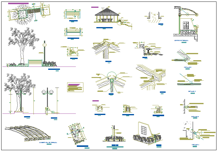 Wooden pergola project detail of garden dwg file