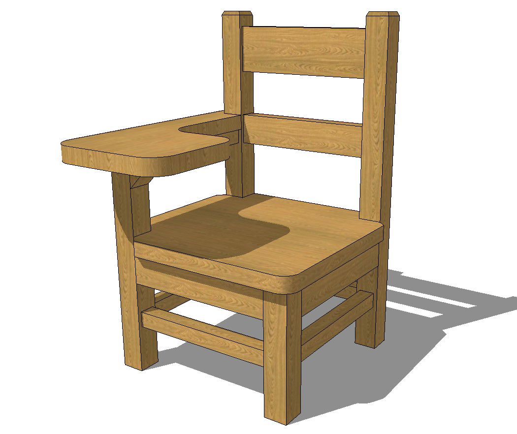 Wooden student chair 3d elevation cad drawing details skp file