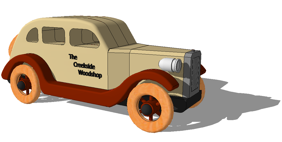 Wooden toy car detail elevation 3d model sketch up file