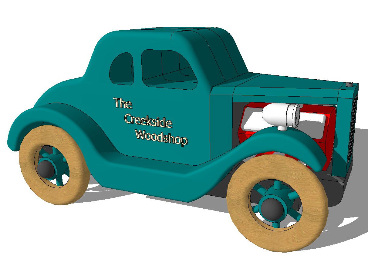 Wooden toy hot road car 3d side elevation cad block details skp file