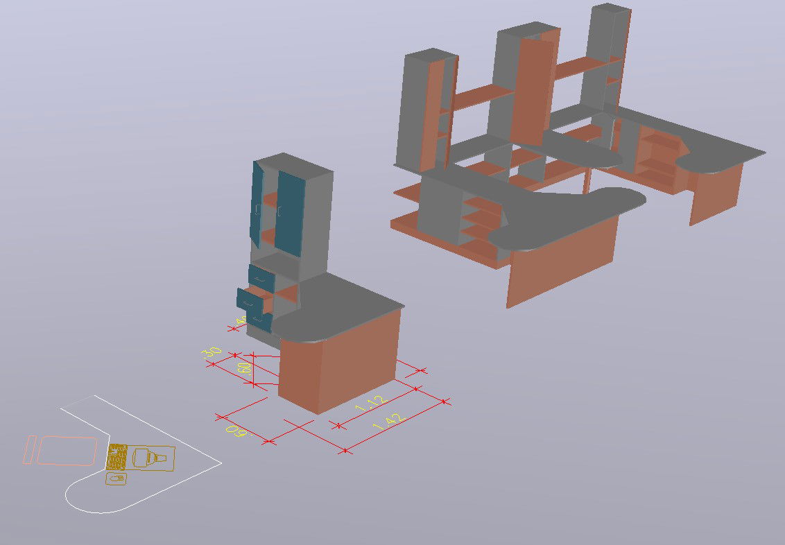 Wooden wardrobe and furniture 3d drawing details dwg file