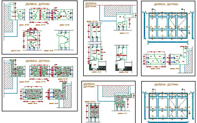 Wooden window installation of building dwg file