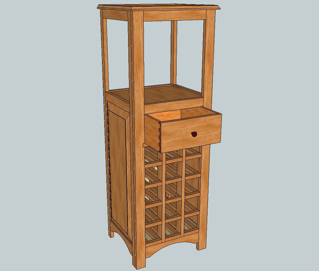 Wooden wine bottle cabinet 3d elevation cad drawing details skp file