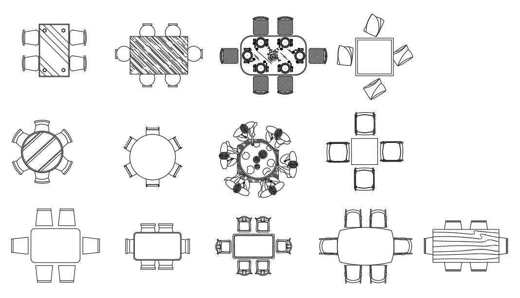 Wooden Dining Table and Chair DWG Blocks for CAD Design