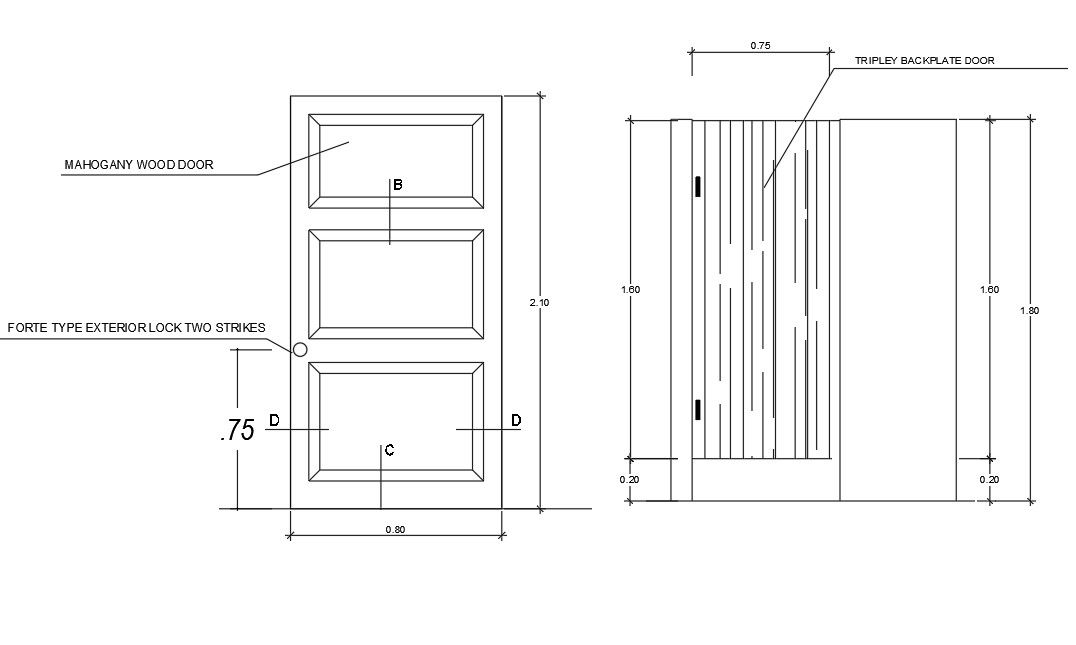 Wooden Door Front Elevation CAD Drawing Free Download DWG File