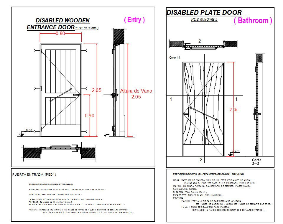 Wooden Door Plan And Elevation Drawing AutoCAD Drawing Fee Download