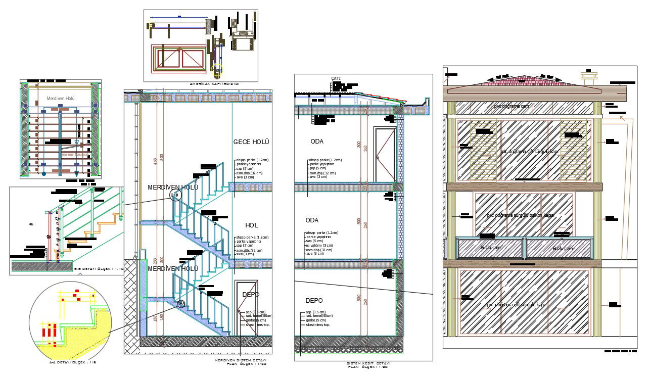 Wooden House Building Sectional Elevation Design DWG file