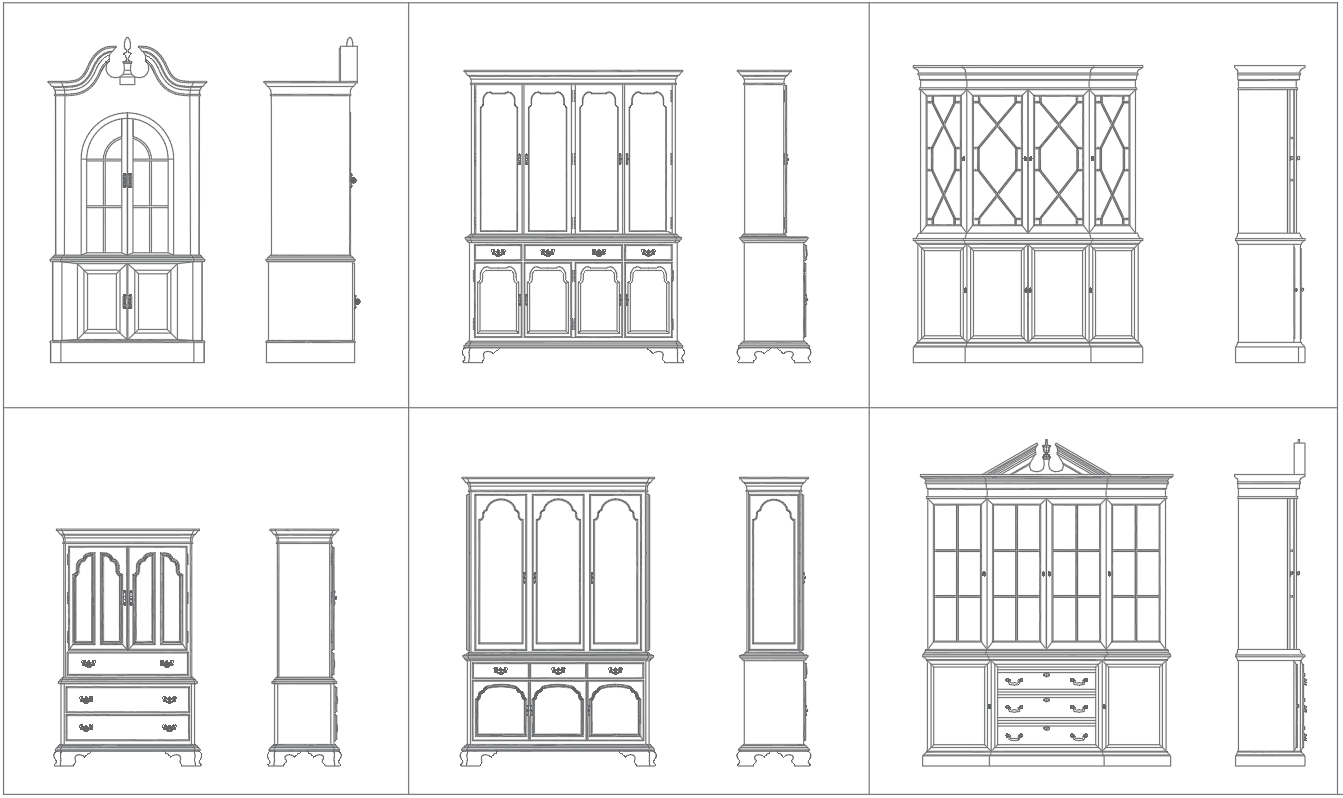 Wooden Old Cupboard Elevation CAD Blocks DWG File