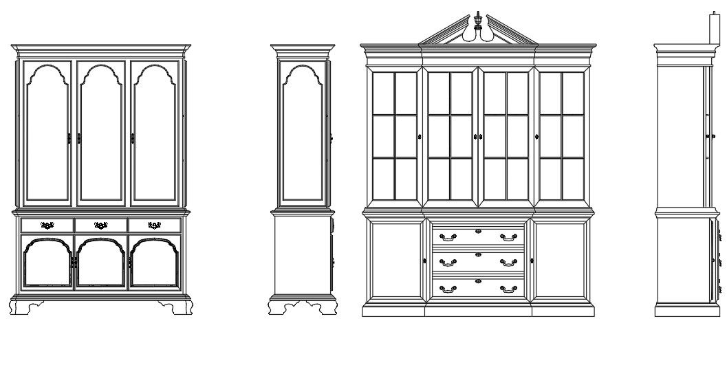 Wooden Old Cupboard Elevation CAD Blocks Free DWG File