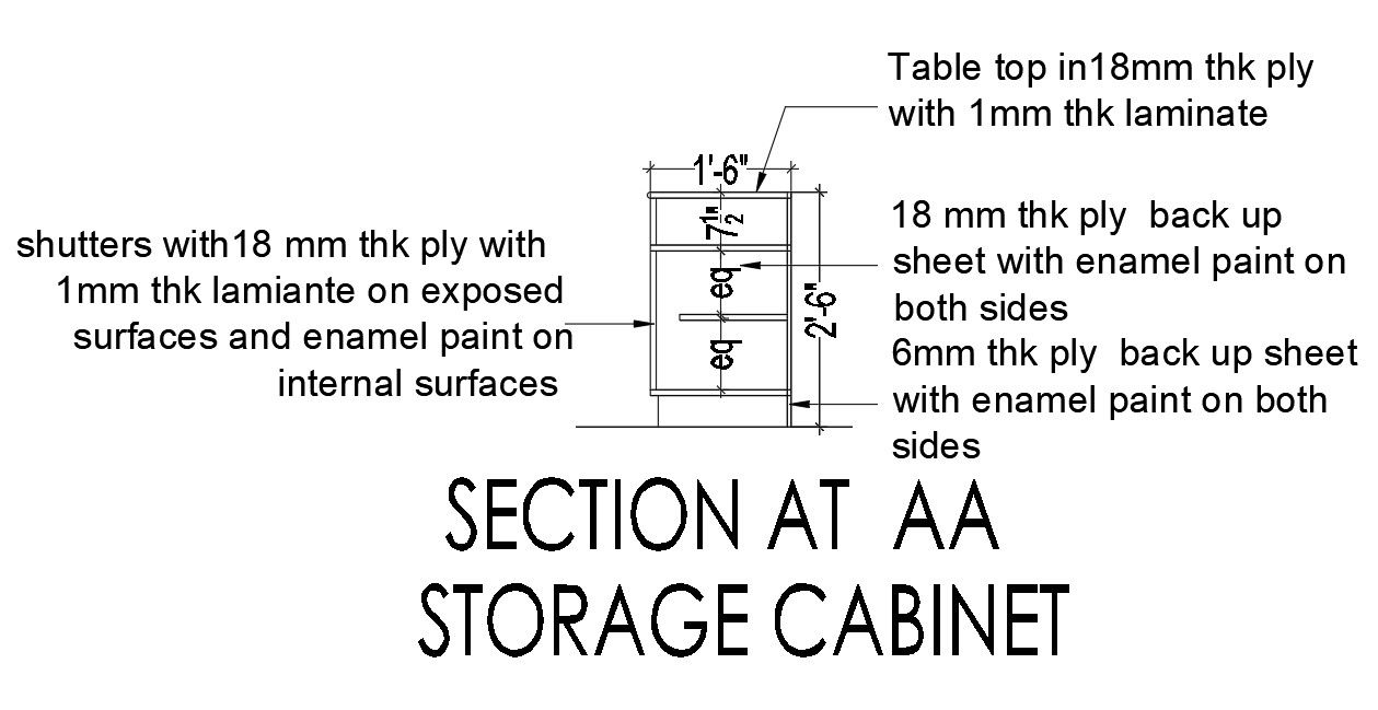 Wooden Table Side Section View Drawing Free Download DWG File
