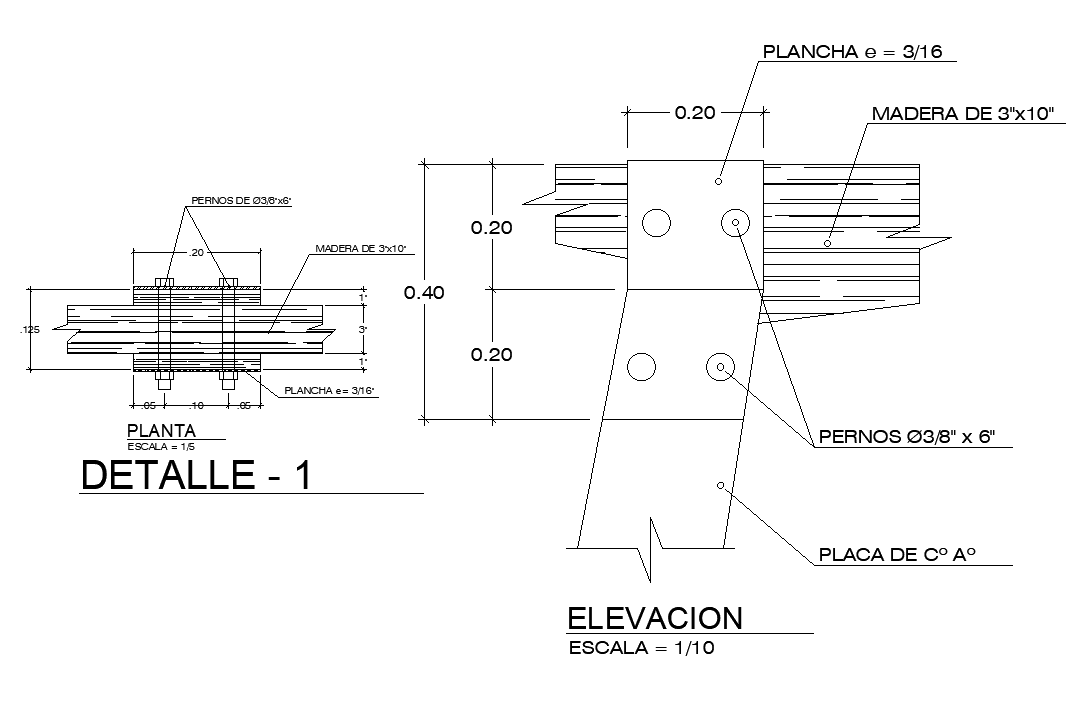 Wooden With Bolts Fixing Drawing Drawing Free DWG File