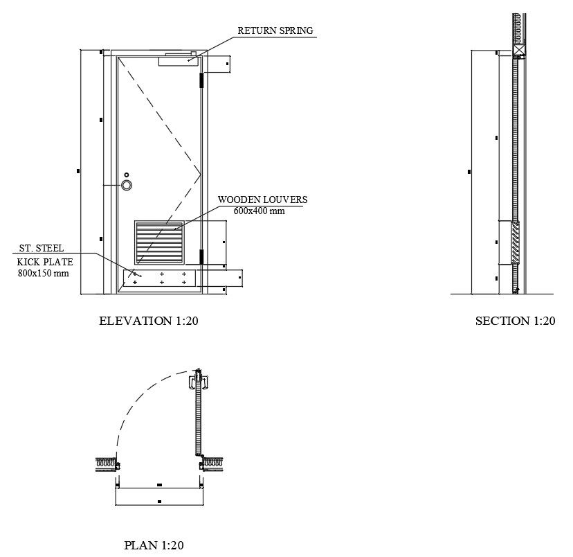 Wooden louvers on door details in AutoCAD, Dwg file.