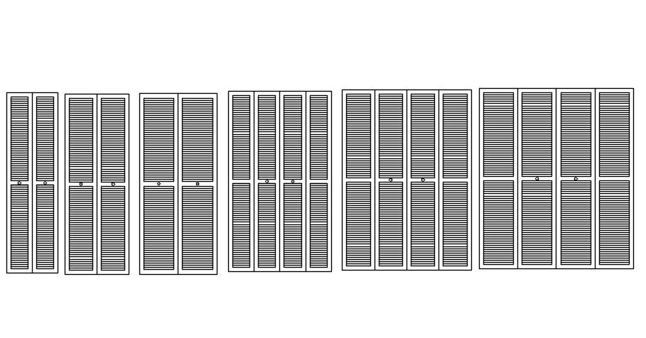 Wooden shutter window and door cad blocks in AutoCAD, dwg file.