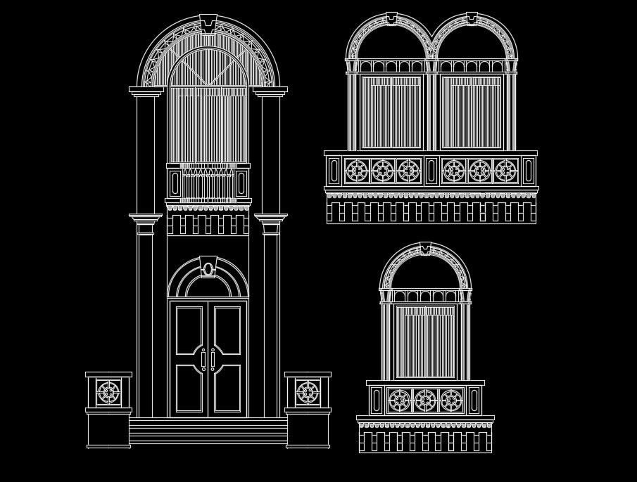 Wooden traditional arch type door drawing