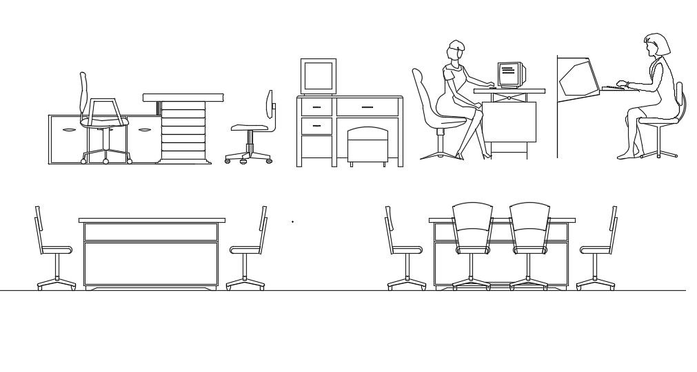 Work Desk Table And Chair Elevation Blocks Drawing