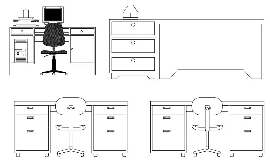 Work Desk Table And Chair Furniture CAD Blocks Elevation Drawing