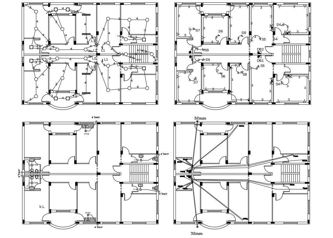 Working Drawing Bungalow Plan DWG File