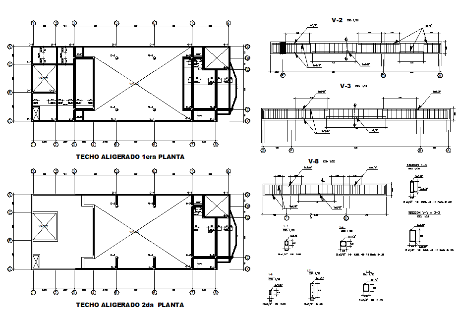 Working plan and beam section detail dwg file