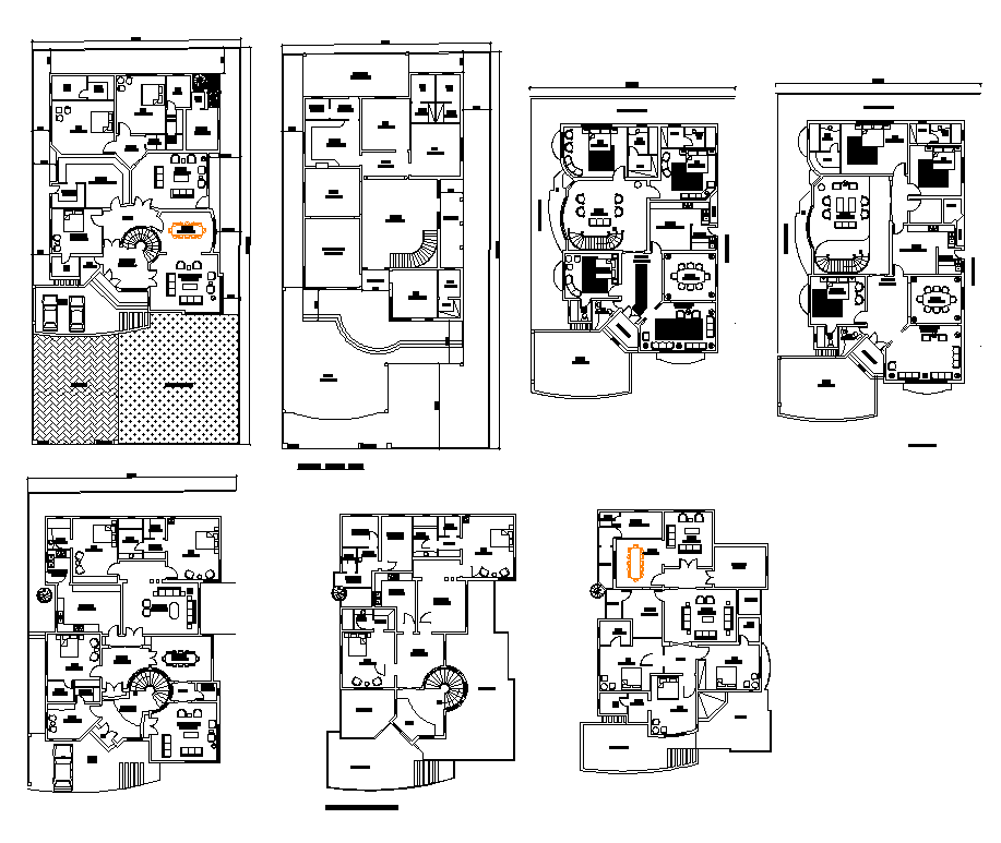 Working plan of residential housing building 2d view layout autocad file