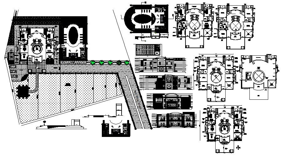 Working plan of the bungalow with different elevation and section in AutoCAD