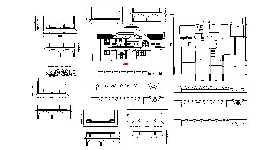 Working plan of the bungalow with elevation in AutoCAD