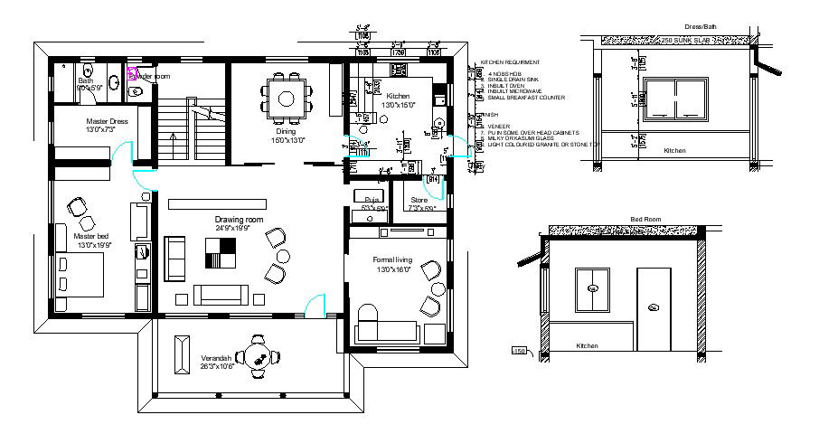Working plan of the house with Detail dimension in AutoCAD
