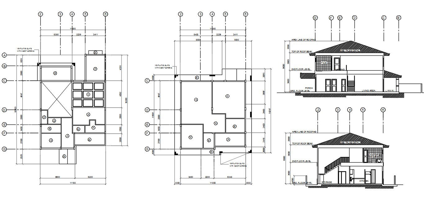 Working House Center Line Plan And Sectional Elevation Design AutoCAD File