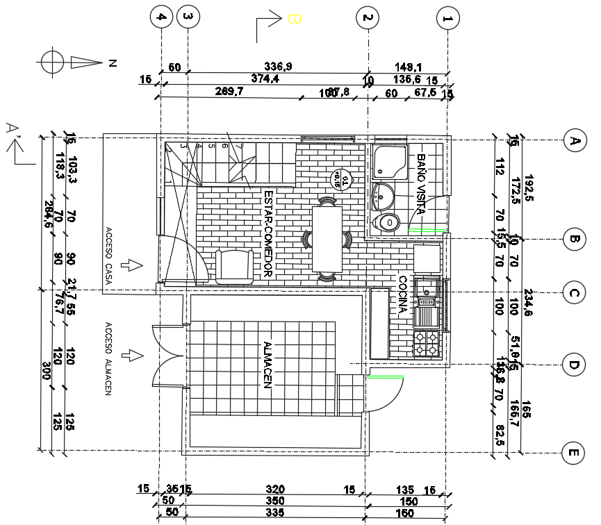 Working House Centre Line Plan With Furniture Drawing DWG File