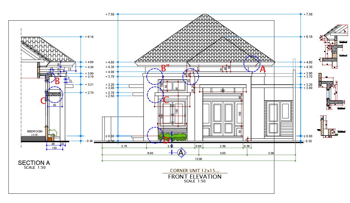 Working House Sectional Elevation Drawing CAD File
